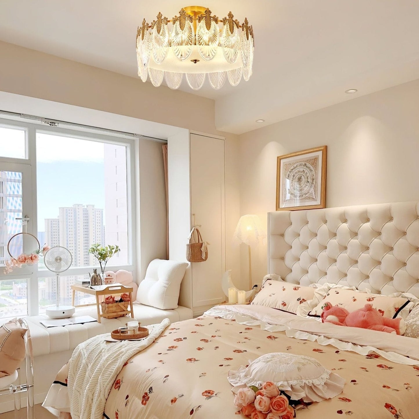 Blomformad glastaklampa i retrostil – lyxig koppar plafond för vardagsrum, matsal och