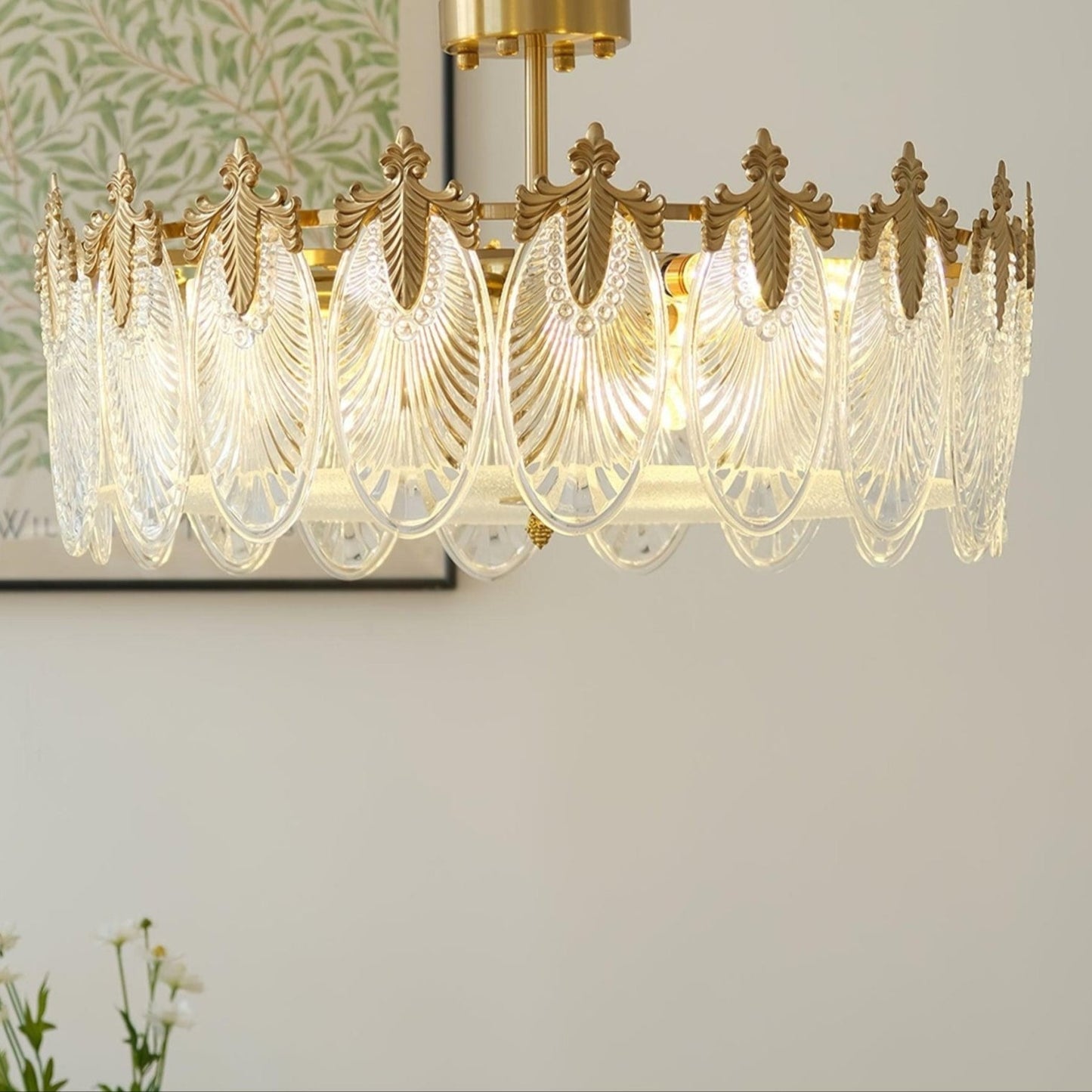 Blomformad glastaklampa i retrostil – lyxig koppar plafond för vardagsrum, matsal och