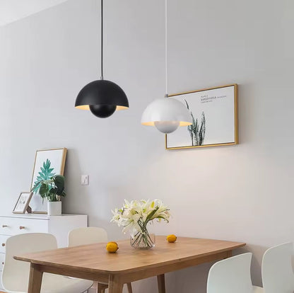 Dansk design taklampa med blomformad halvcirkelskärm och varm LED belysning för kök matsal och vardagsrum
