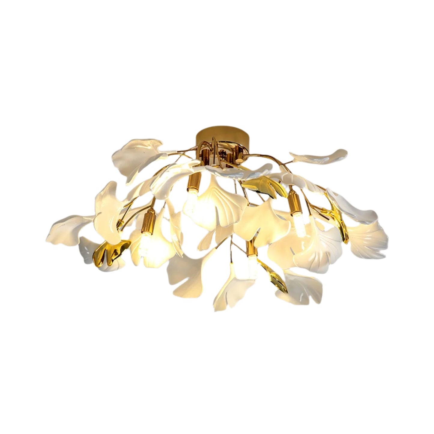 Keramisk taklampa i japandi stil – elegant plafond i vitt och guld för vardagsrum, sovrum och hall