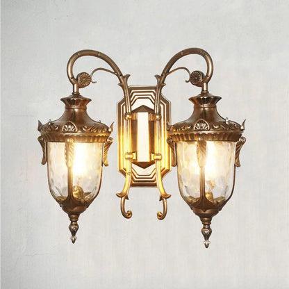 Dubbel vägglampa i europeisk retrostil med aluminium och härdat glas