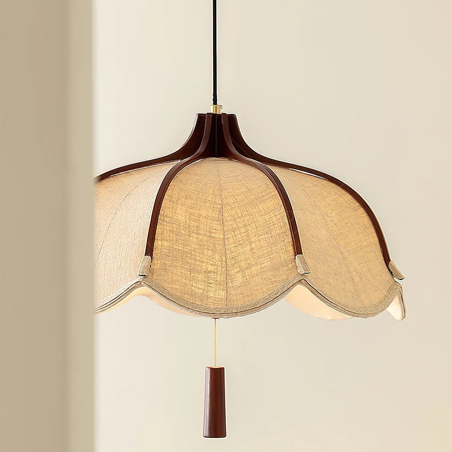 Japansk wabi-sabi taklampa i tyg och metall med justerbar höjd för sovrum matsal vardagsrum
