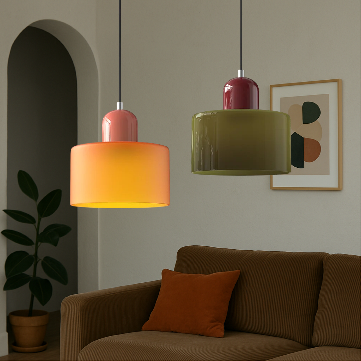 Modern pendellampa i färgat glas med geometrisk design