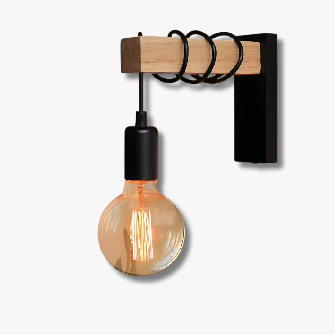 Lunor | Vägglampa i trä och järn med retro design och dekorativ stil