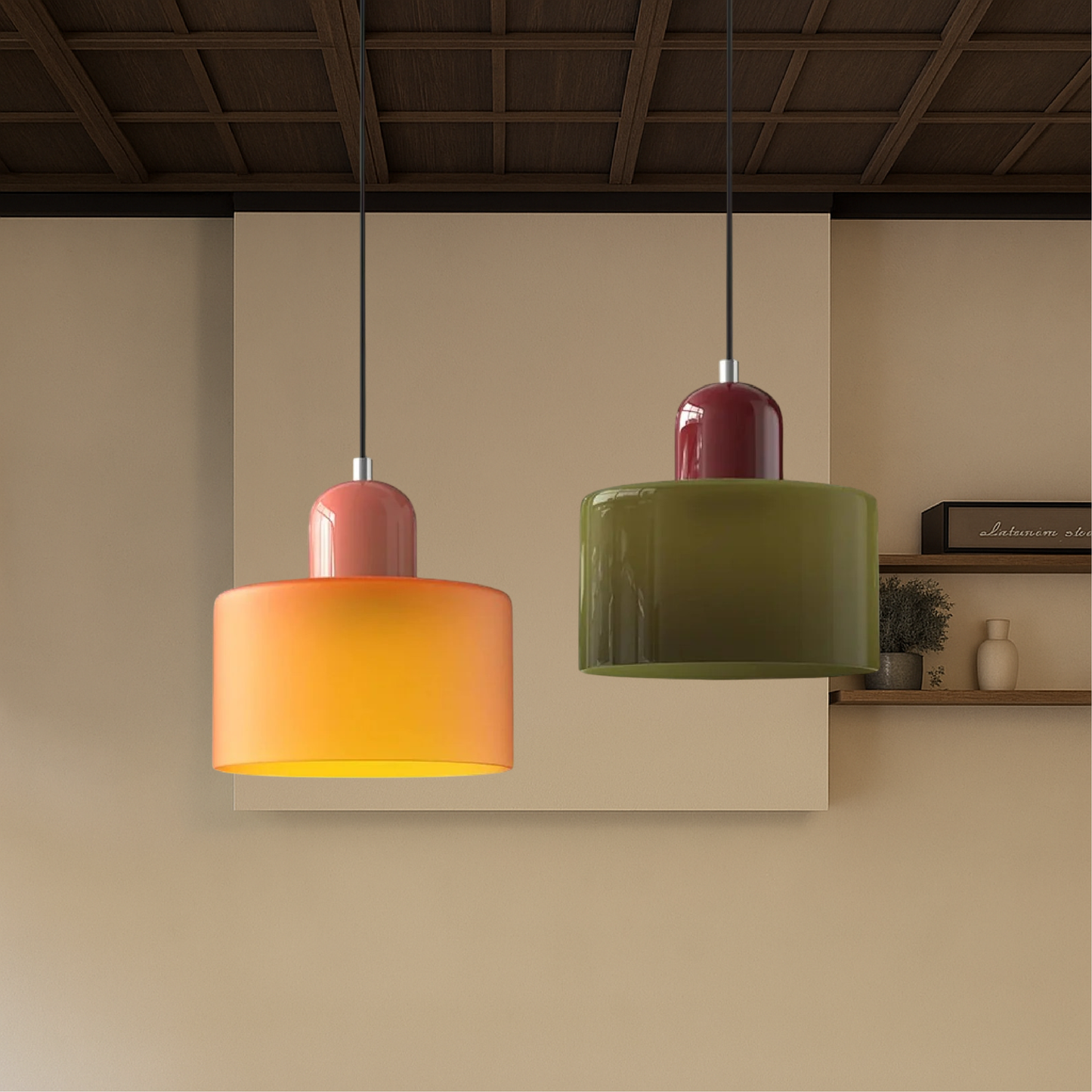 Modern pendellampa i färgat glas med geometrisk design