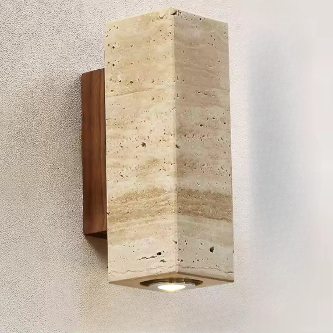 Travertino | Vägglampa i natursten med LED och E27 glödlampa för sovrum och vardagsrum