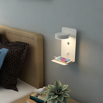 1 st Väggmonterad LED sänglampa med hylla USB laddning och dimbart ljus