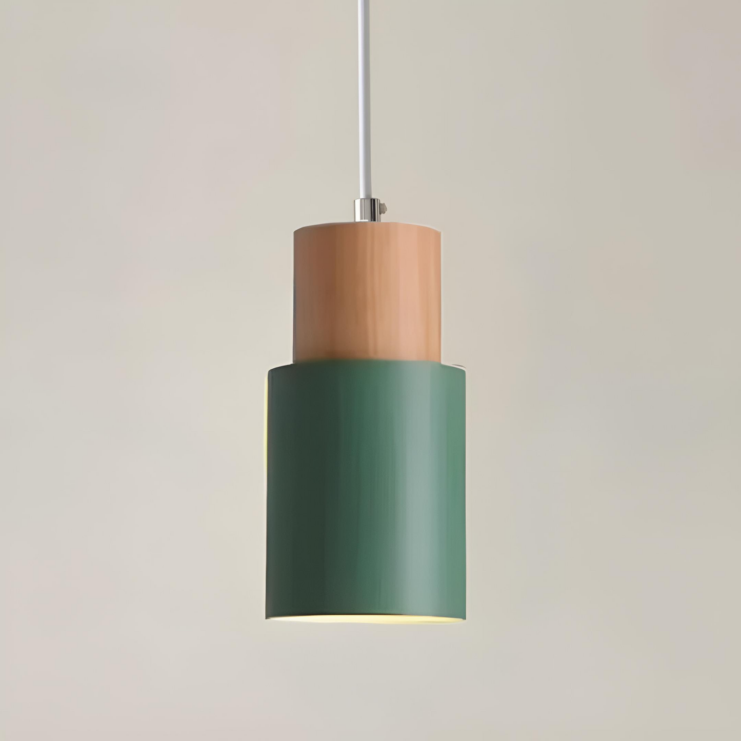 Minimalistisk pendellampa i trä och metall för sovrum, matsal och bar