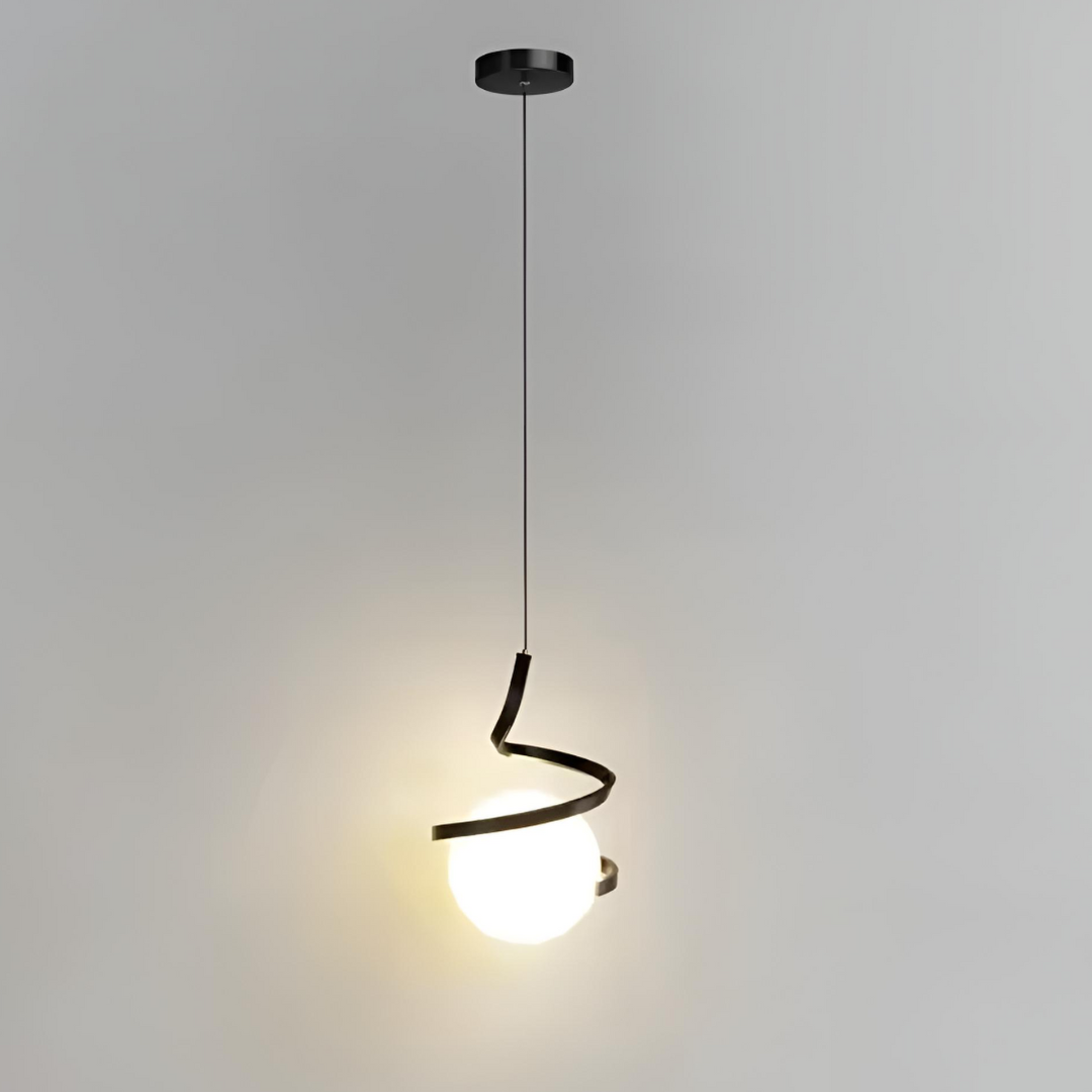 Nordisk LED pendellampa med glasglob och spiraldesign för sovrum kök
