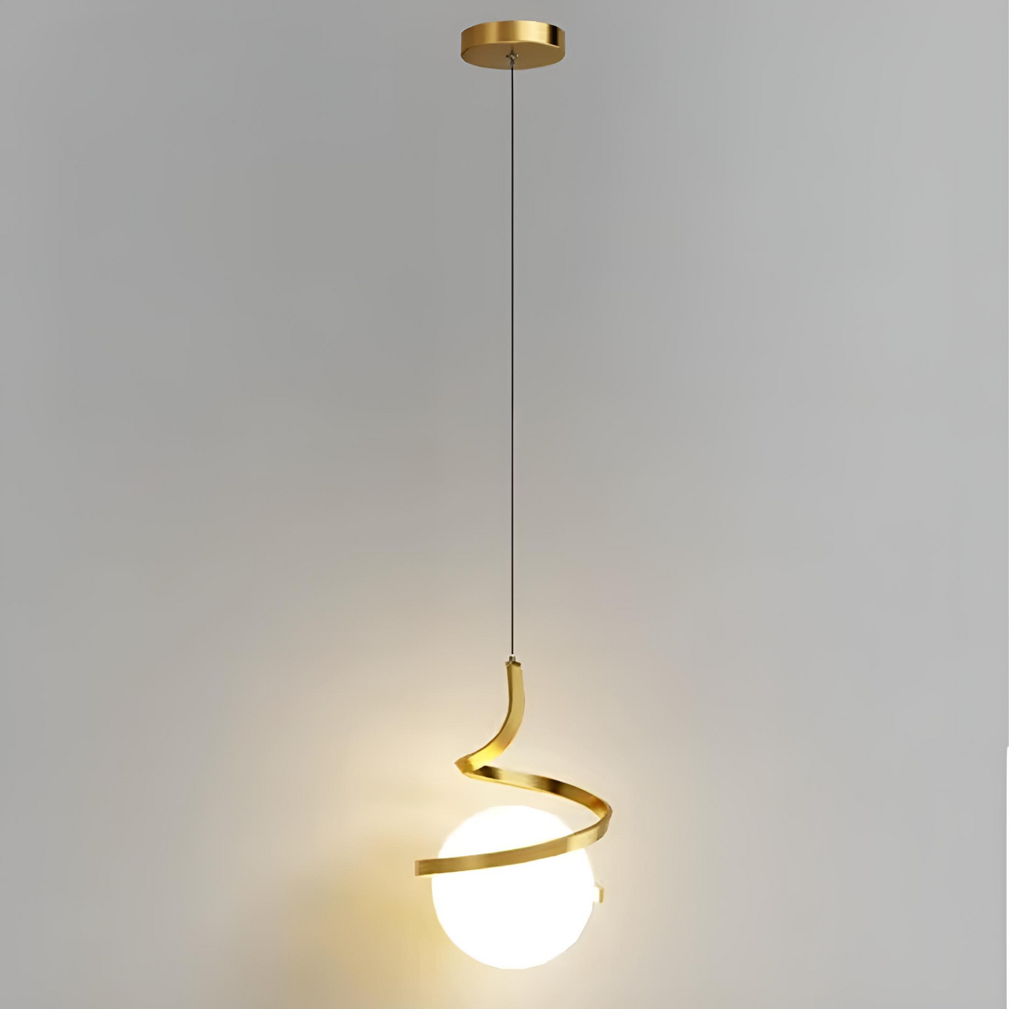 Nordisk LED pendellampa med glasglob och spiraldesign för sovrum kök