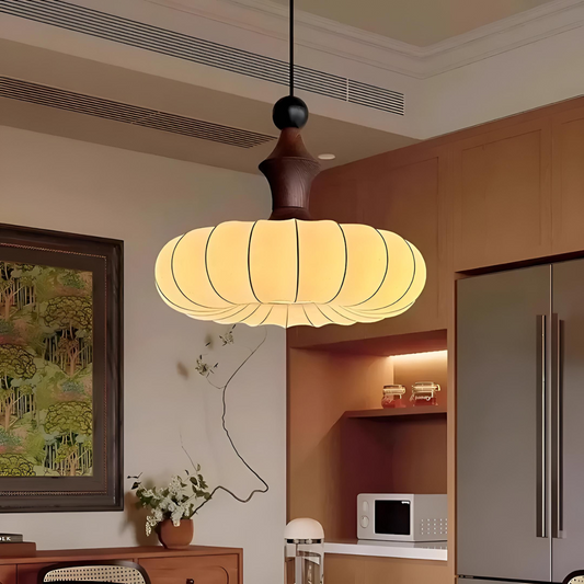 Retro silkespendellampa med trädetaljer i Wabi-Sabi stil för kök matsal sovrum