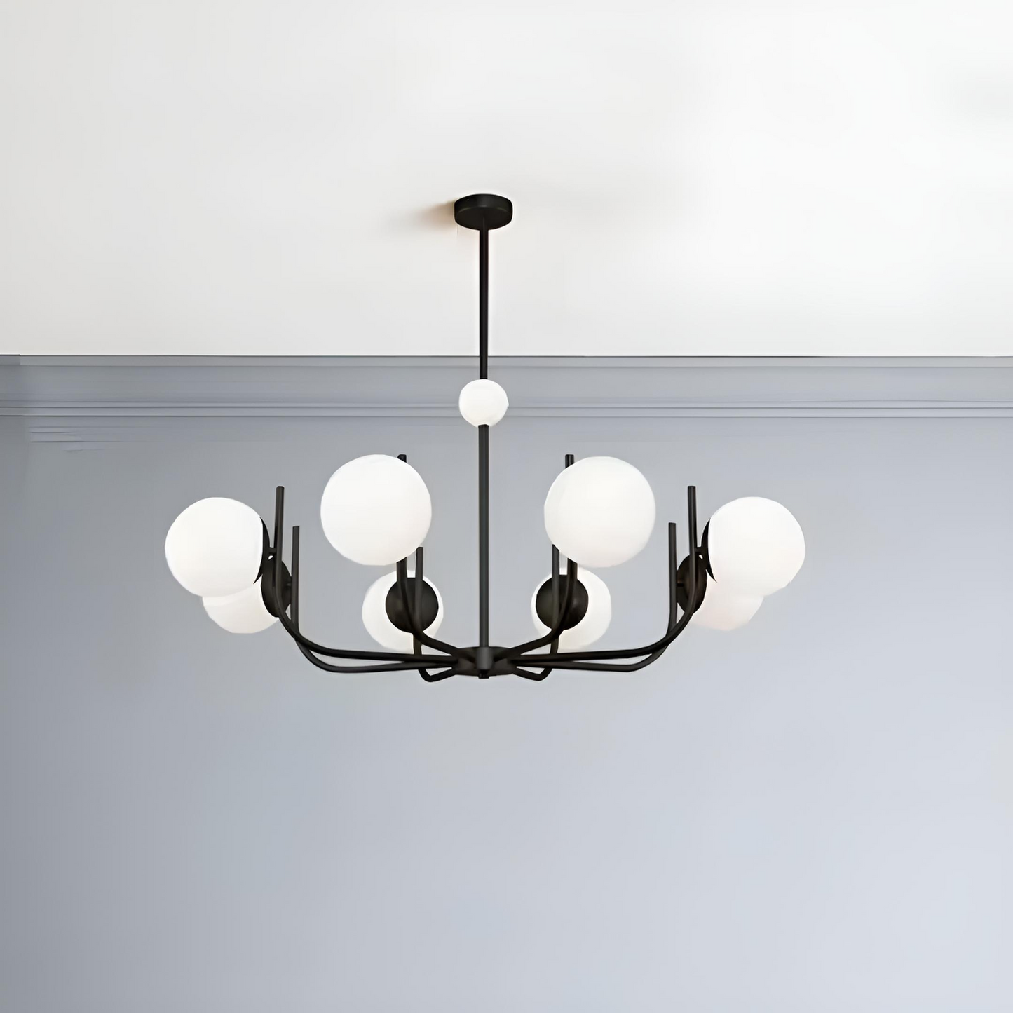 Nordisk takkrona i modern design med vita glaskupor för matsal vardagsrum