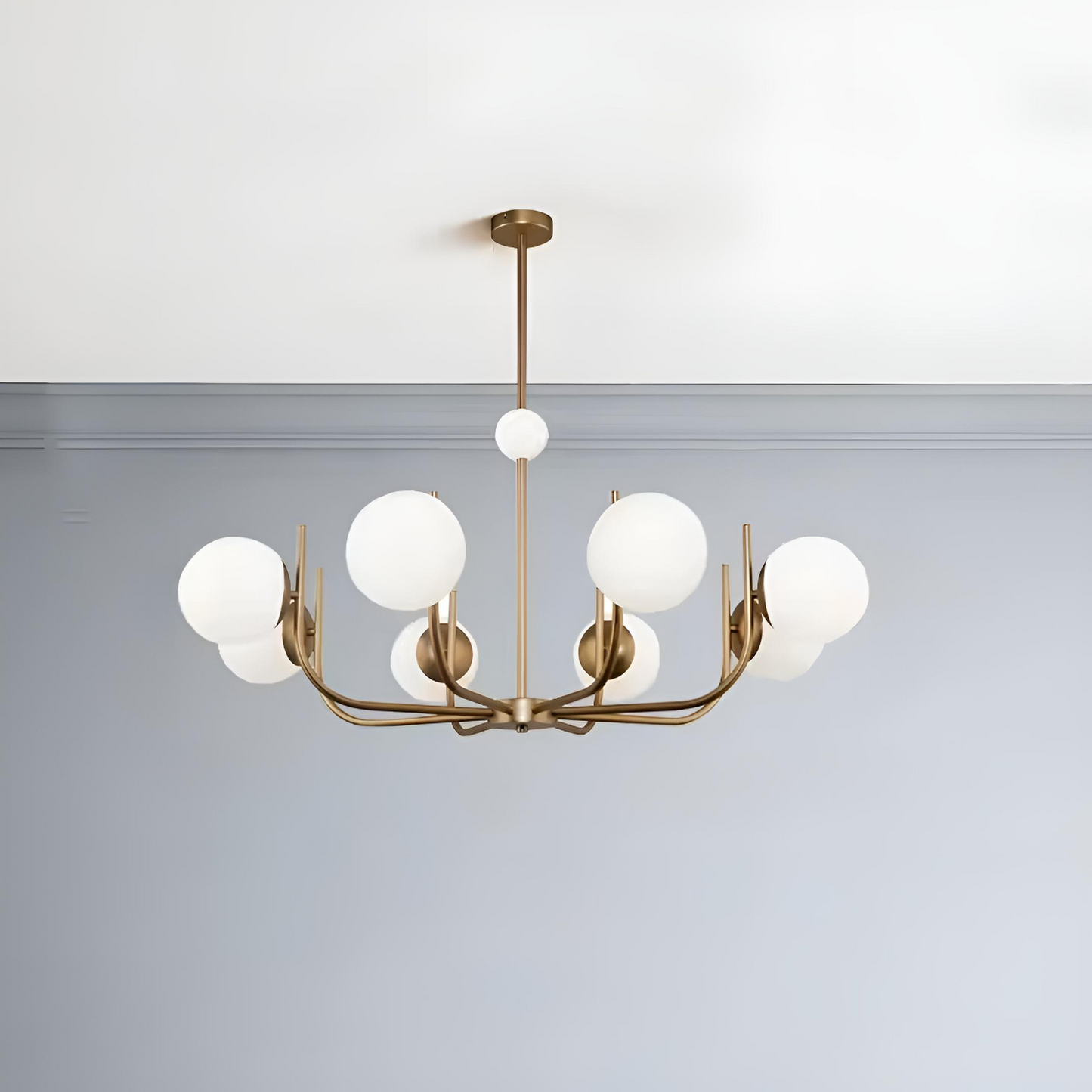 Nordisk takkrona i modern design med vita glaskupor för matsal vardagsrum