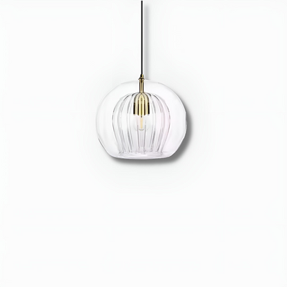 Modern pendellampa i glas med rund kupa och LED-belysning för matsal och vardagsrum