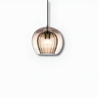 Modern pendellampa i glas med rund kupa och LED-belysning för matsal och vardagsrum