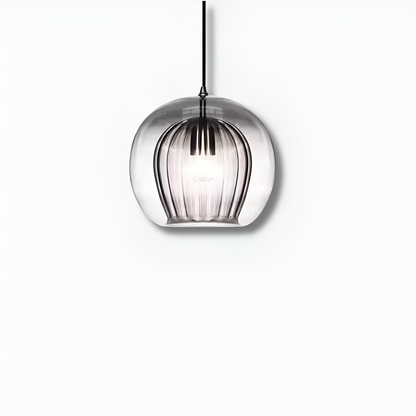 Modern pendellampa i glas med rund kupa och LED-belysning för matsal och vardagsrum