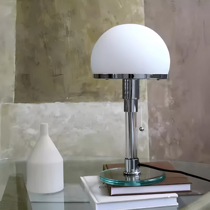 Minimalistisk LED bordslampa i glas och krom modern design för sovrum vardagsrum kontor