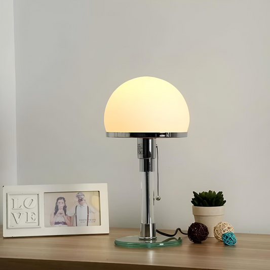 Minimalistisk LED bordslampa i glas och krom modern design för sovrum vardagsrum kontor