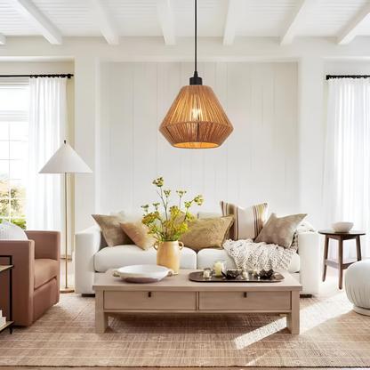 Boho pendellampa i handflätad rotting taklampa för vardagsrum kök matsal sovrum