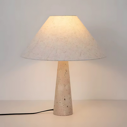 Tavra | Travertin bordslampa med linneskärm och varmt stämningsfullt ljus