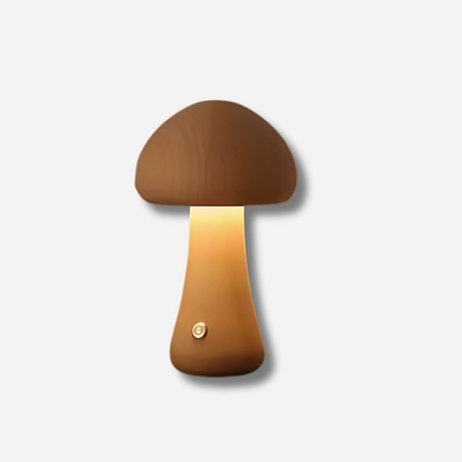 Myko | Trä nattlampa i svampdesign med frostat glas och dimbar touchfunktion