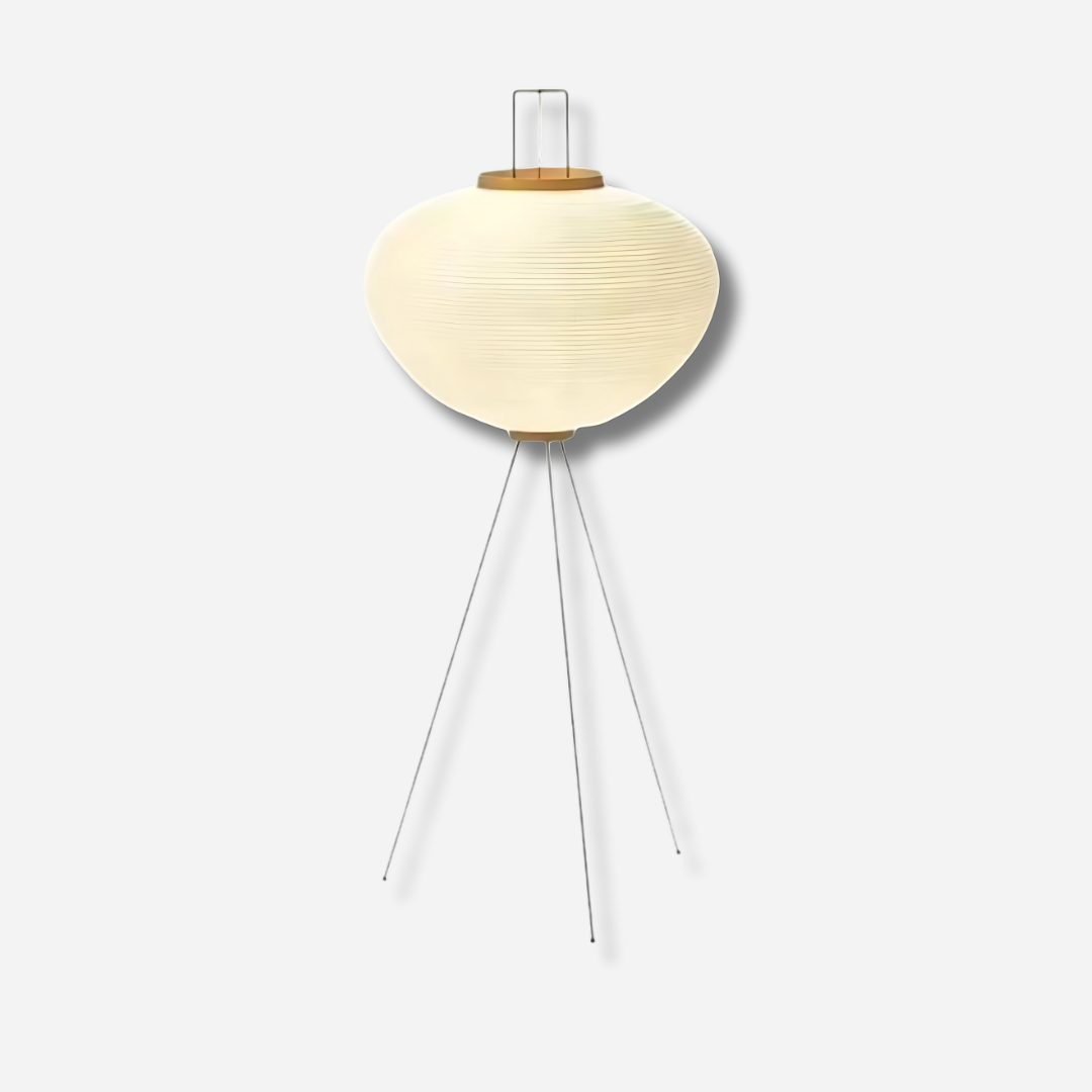 Akiru | Wabi-sabi golvlampa i rispapper med LED-belysning och handgjord finish