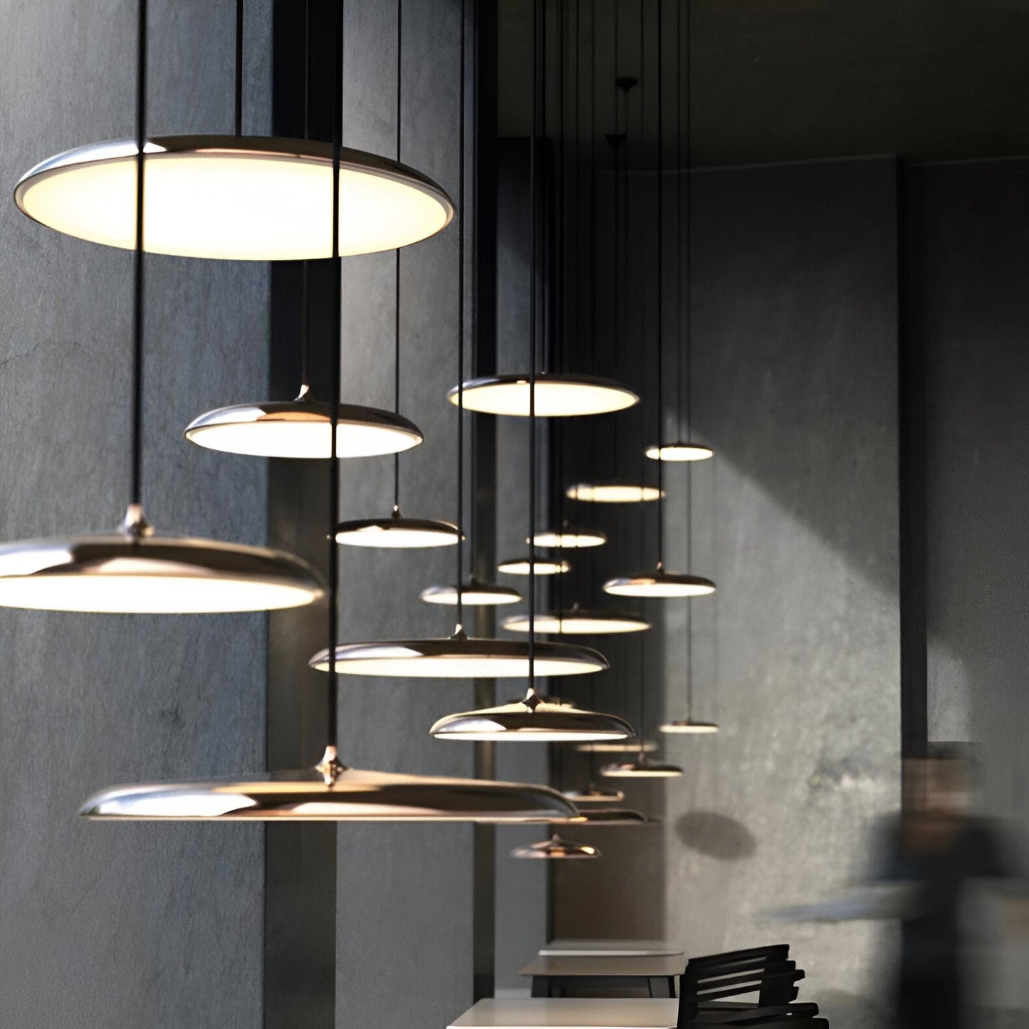 Modern pendellampa i metall med UFO-inspirerad design för matsal kök bar