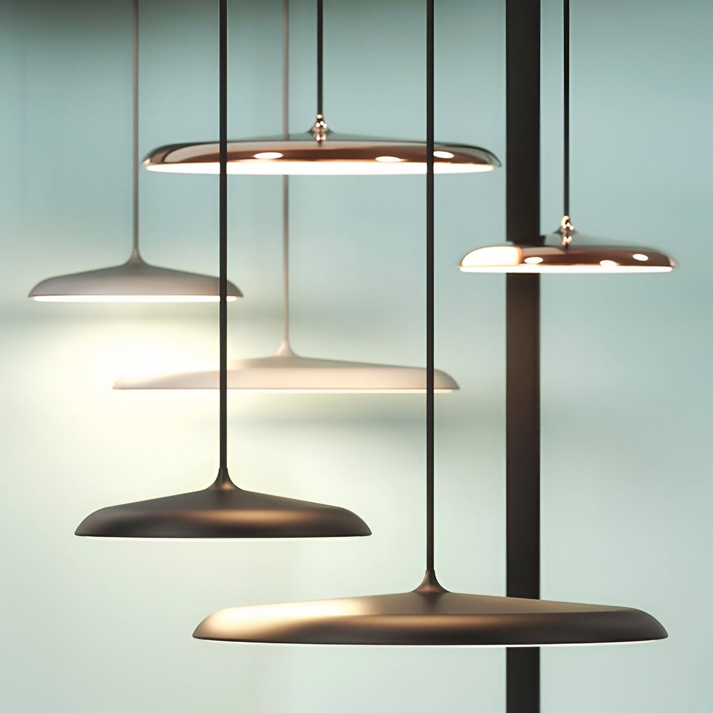 Modern pendellampa i metall med UFO-inspirerad design för matsal kök bar