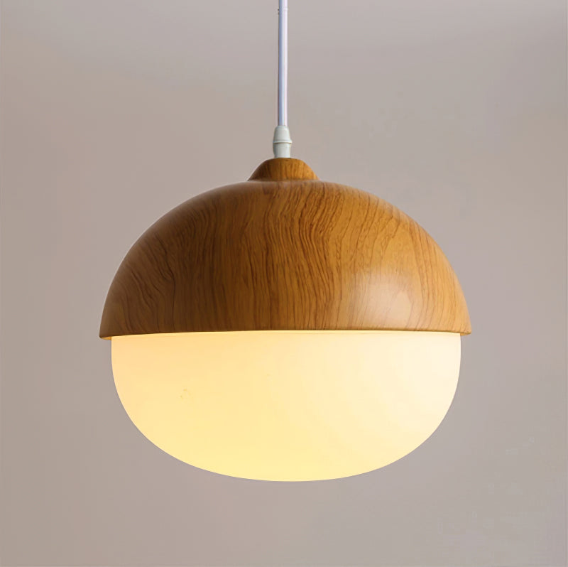 Modern taklampa i frostat glas och träfinish med justerbar höjd för kök matsal vardagsrum