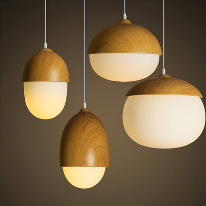 Modern taklampa i frostat glas och träfinish med justerbar höjd för kök matsal vardagsrum