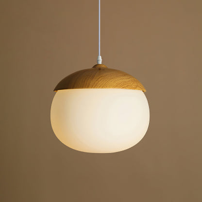 Modern taklampa i frostat glas och träfinish med justerbar höjd för kök matsal vardagsrum