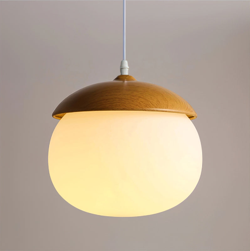 Modern taklampa i frostat glas och träfinish med justerbar höjd för kök matsal vardagsrum