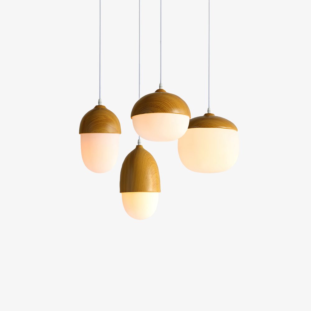 Modern taklampa i frostat glas och träfinish med justerbar höjd för kök matsal vardagsrum
