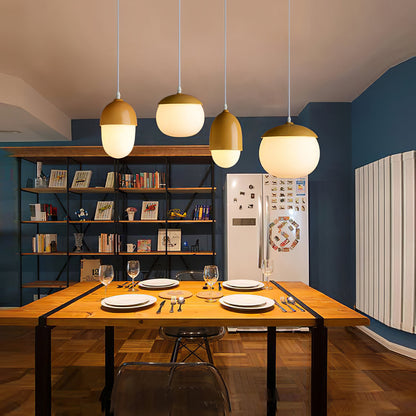 Modern taklampa i frostat glas och träfinish med justerbar höjd för kök matsal vardagsrum