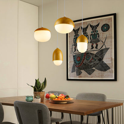Modern taklampa i frostat glas och träfinish med justerbar höjd för kök matsal vardagsrum