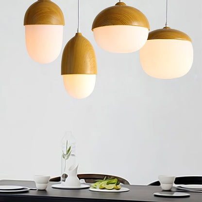 Modern taklampa i frostat glas och träfinish med justerbar höjd för kök matsal vardagsrum