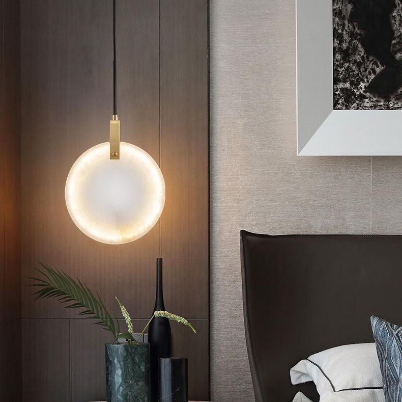 Modern LED pendellampa i naturlig marmor och mässing för sovrum matsal hall