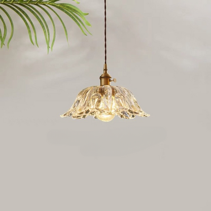 Fransk retro blomformad glaspendel i koppar med justerbar höjd 150 cm