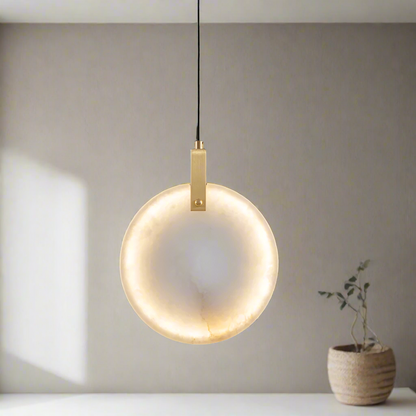 Modern LED pendellampa i naturlig marmor och mässing för sovrum matsal hall