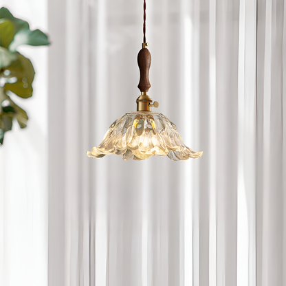 Fransk retro blomformad glaspendel i koppar med justerbar höjd 150 cm