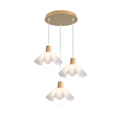 Nordisk pendellampa i trä med blomformad design och LED för matsal sovrum och vardagsrum