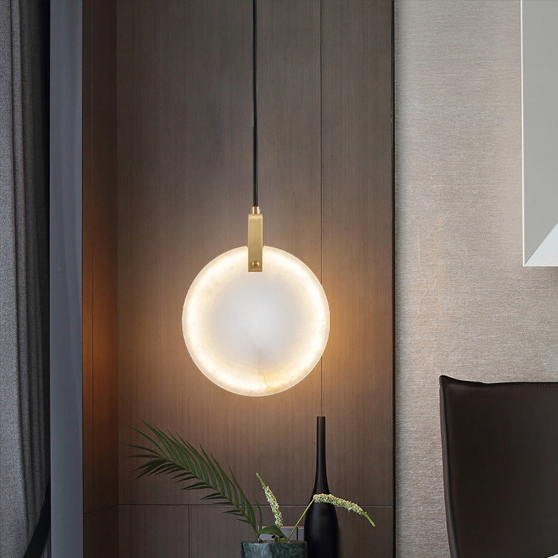Modern LED pendellampa i naturlig marmor och mässing för sovrum matsal hall