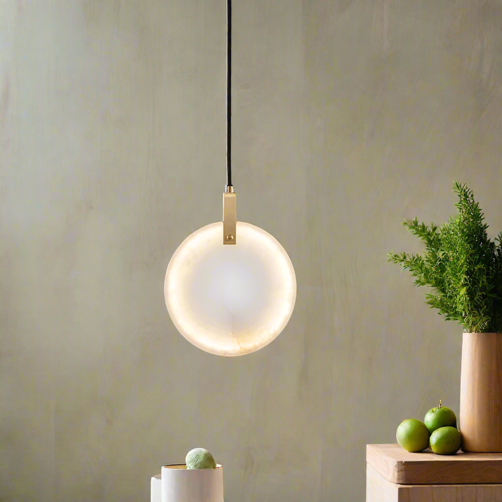 Modern LED pendellampa i naturlig marmor och mässing för sovrum matsal hall