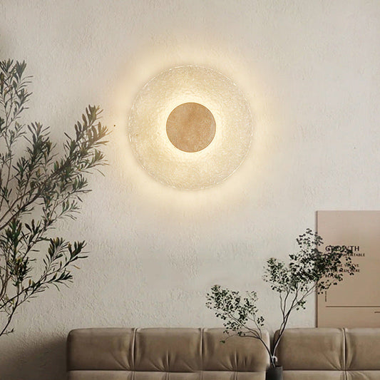 Modern cirkulär LED vägglampa i akryl och sten för sovrum hall vardagsrum