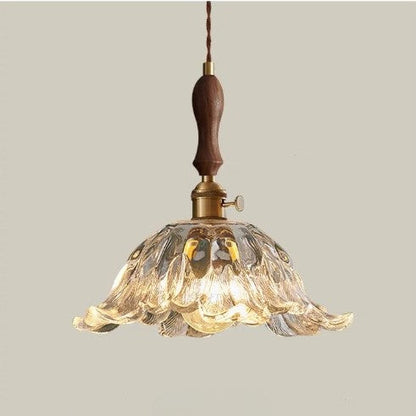 Fransk retro blomformad glaspendel i koppar med justerbar höjd 150 cm