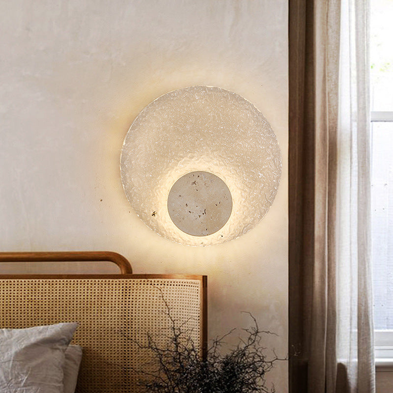 Modern cirkulär LED vägglampa i akryl och sten för sovrum hall vardagsrum