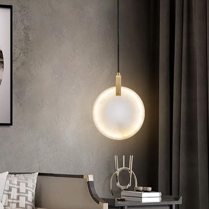 Modern LED pendellampa i naturlig marmor och mässing för sovrum matsal hall