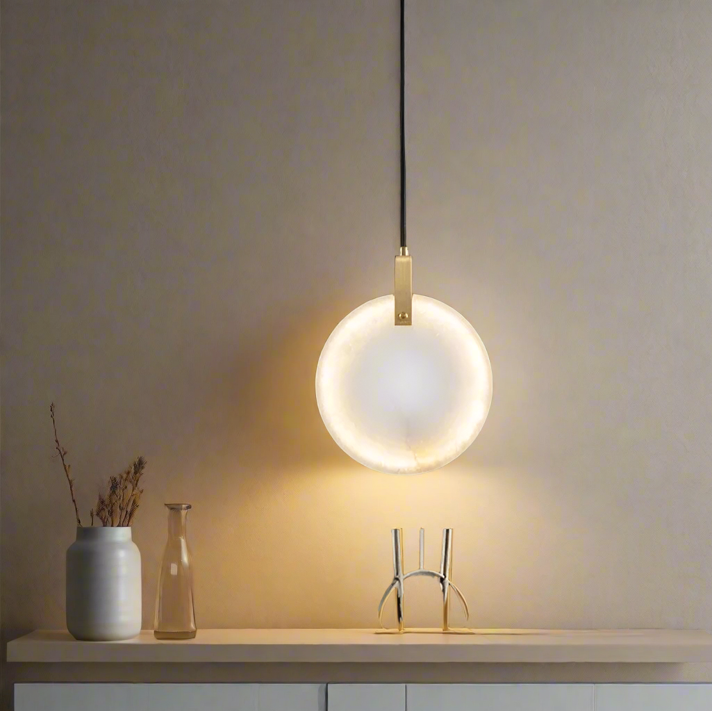 Modern LED pendellampa i naturlig marmor och mässing för sovrum matsal hall