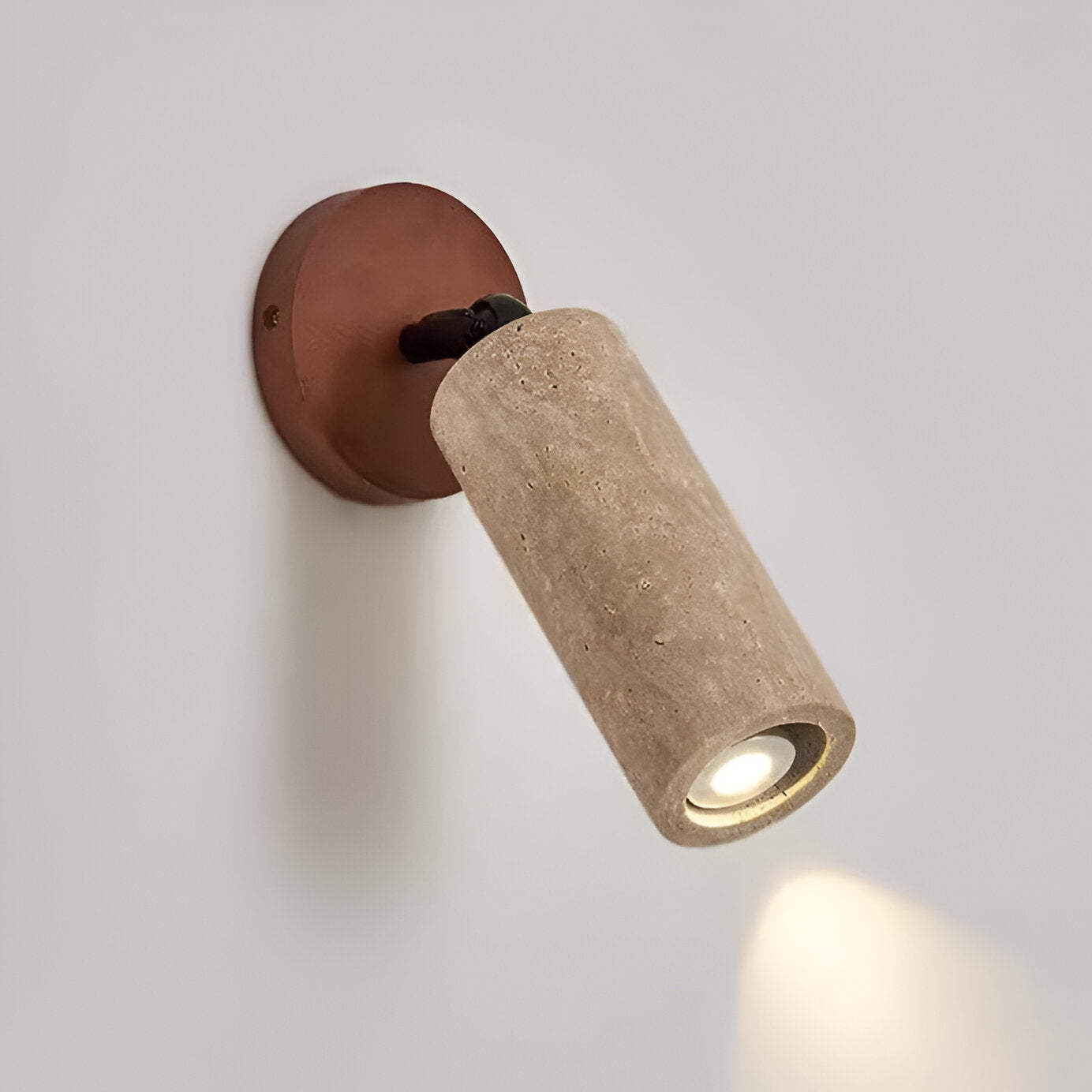 Justerbar Vägglampa i Travertin och Trä – Retro LED Lampa med Naturlig Design för Vägg eller Tak