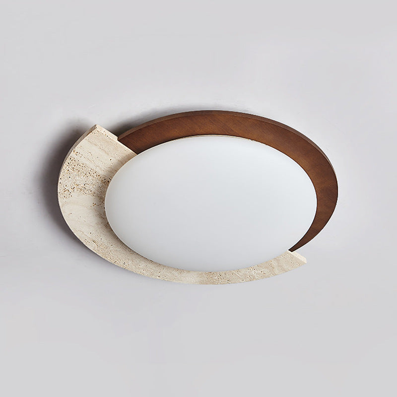 Modern Geometrisk LED Taklampa i Trä och Marmor – Retro Plafond för Inomhusbelysning